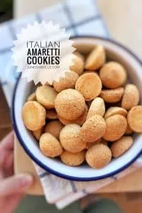 Homemade amaretti cookies, delicious Italian sweet dessert treats containing almonds, egg whites, sugar and amaretto liquor...