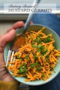 Easy Buttery Braised Mustard Carrots A bowlful of hot buttery braised mustard carrots! Serve these carrots warm as a spicy side dish or cold as a tasty lunch salad...