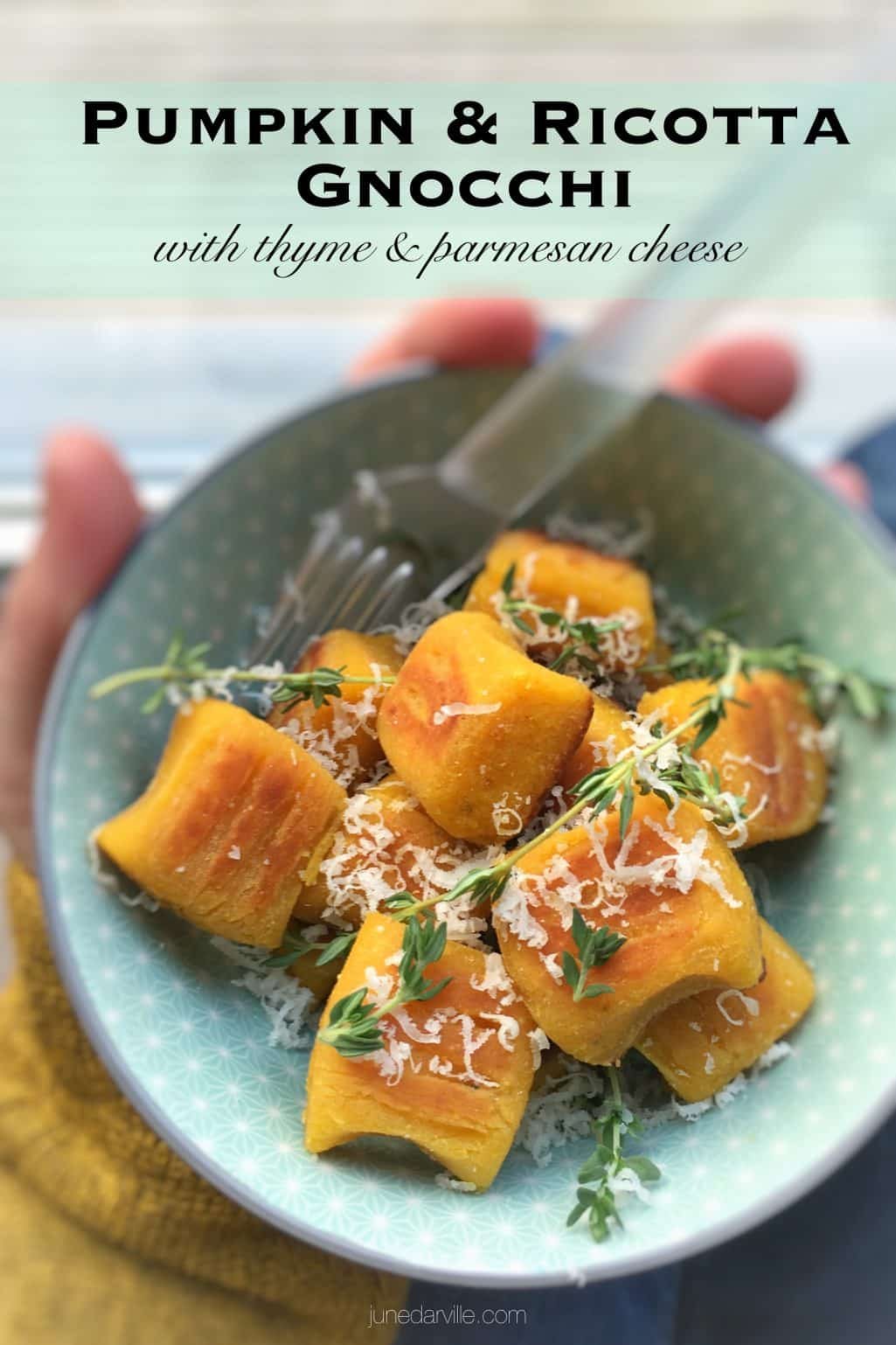 Crunchy pan seared pumpkin gnocchi with ricotta and parmesan cheese... This homemade gnocchi recipe is a great autumn side dish!