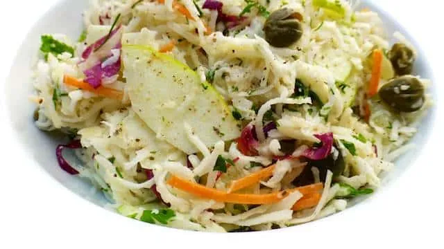 My creamy celeriac remoulade: sometimes called a French coleslaw, it's an easy side dish for red meat! Do you like celery root?