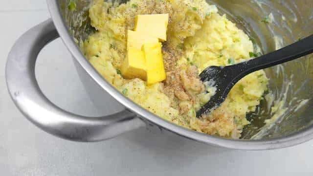My super creamy colcannon recipe or classic Irish mashed potatoes with green cabbage; fresh spring onion and lots of butter...