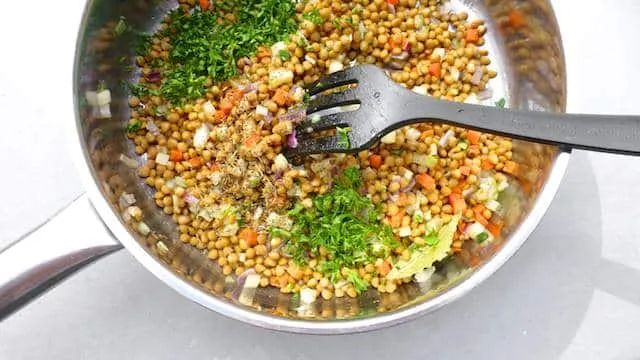 Crunchy vegetables and lentils in a creamy mustard and honey sauce, the perfect French lentil salad and a great side dish!