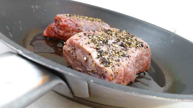 Classic steak au poivre: prepared my style with crushed black peppercorns, balsamic vinegar and worcester sauce... Delicious!