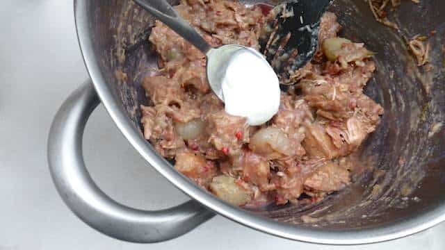 Chunky turkey stew with silverskin onions, bacon, sour cream and Belgian kriek or cherry beer... What a lovely autumn stew!