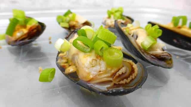 Vietnamese Grilled Mussels with butter, spring onion and salted peanuts!