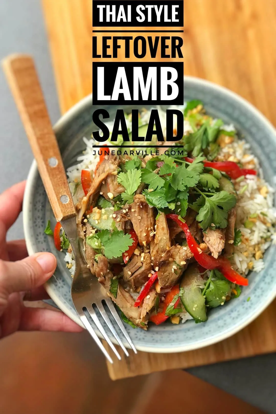 Got leftover lamb in your fridge? In for a little fusion cooking? Then you'll love these savory Thai style lamb salad rice bowls!
