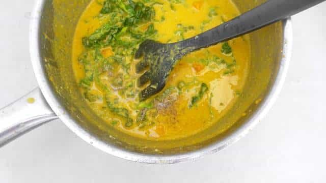 Coconut kale and pumpkin bisque, a hearty autumn soup! This pumpkin bisque is based on a stunning Nyonya dish I tasted in Penang (Malaysia).