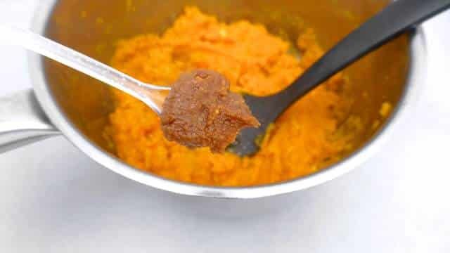 Creamy pumpkin puree recipe with red miso, a surprising flavor match! This pumpkin mash is a great side dish for steaks or lamb!