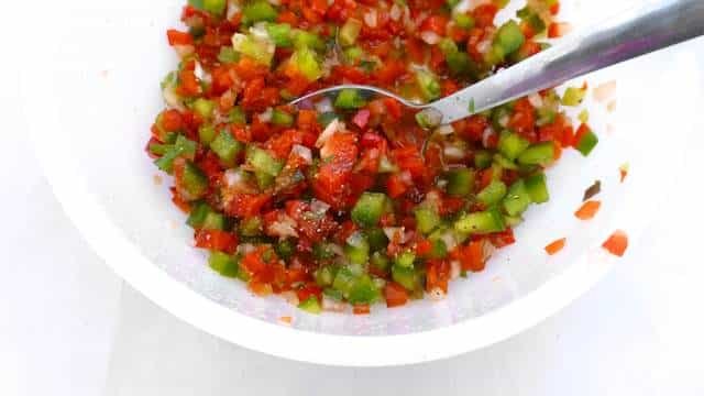 Salpicon de atun is a typical Spanish dish of mixed vegetables in a vinegar and olive oil dressing and canned or cooked fish and seafood.