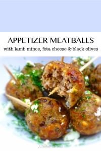 Best Feta & Lamb Meatball Appetizer Make ahead oven-baked lamb meatball appetizer with feta cheese and black olives! Or serve them as a main course with fresh lettuce and tzatziki sauce!