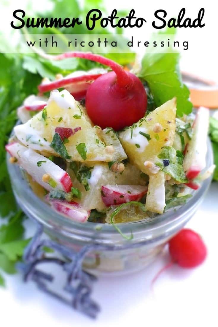 The perfect cold salad for your next barbecue party: a creamy summer potato salad with fresh radishes in a ricotta dressing!