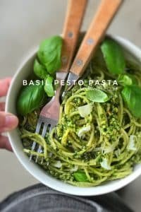 Easy Homemade Pesto Pasta Recipe Classic pesto pasta recipe with fresh basil, pine nuts and parmesan cheese... Ready in 20 minutes so one of my best last minute dinner ideas!