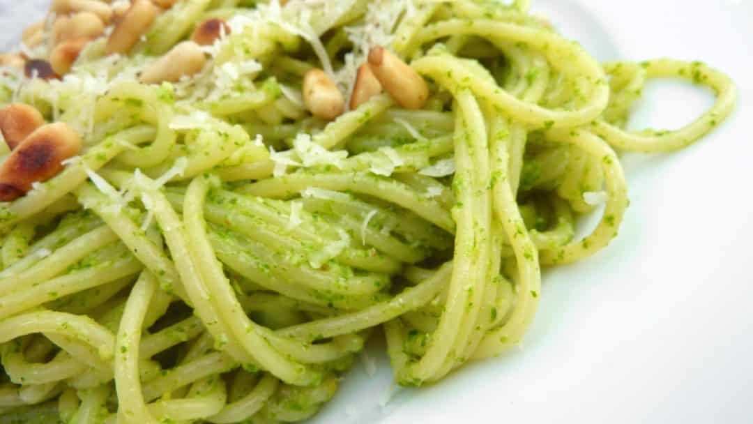 Easy Homemade Pesto Pasta Recipe Classic pesto pasta recipe with fresh basil, pine nuts and parmesan cheese... Ready in 20 minutes so one of my best last minute dinner ideas!