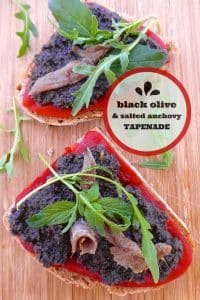 Easy Black Olive Tapenade with Anchovies This mediterranean black olive tapenade is a delicious sandwich spread or healthy dipping sauce! It's a very popular dip in France as well!