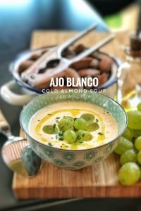 Best Cold Almond Soup (Ajo Blanco) A creamy Spanish cold almond soup with sweet grapes that contains bread, garlic and almonds... also known as 'ajo blanco'.