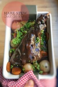 Best Civet de Lievre Hare Stew Recipe Civet de lievre recipe or stewed hare in red wine with carrots, pearl onion, juniper berries and rosemary... a winter classic!