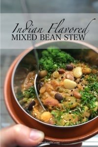 I used a bunch of Indian spices here in combination with dried beans, tomatoes and yogurt... this mixed bean stew is deliciously spicy and creamy!