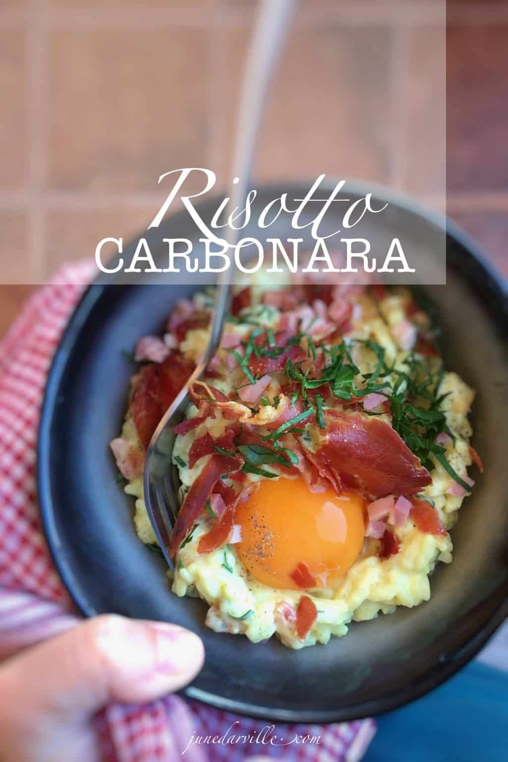 Here's a deliciously creamy risotto carbonara with bacon: or how to make two Italian classic recipes rolled into one dish!