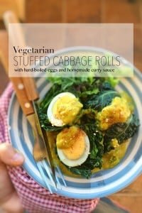 Easy Vegetarian Stuffed Cabbage Rolls Vegetarian stuffed cabbage rolls with leftover hard-boiled eggs and a quick curry cream sauce... simple but perfect comfort food!