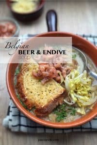 Best Belgian Beer & Endive Soup Top notch Belgian products in this beer and endive soup! Fresh endives, grey North Sea shrimp, a local strong ale and grated Belgian trappist cheese!