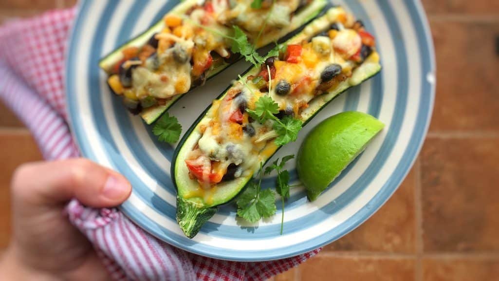 Mexican zucchini burrito boats, what a colorful lunch and a great recipe idea for your upcoming Cinco de Mayo food fiesta!