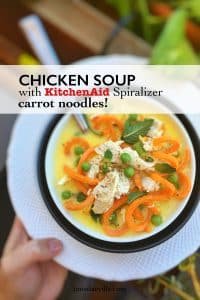 Watch my video of how I'm preparing a creamy chicken and carrot noodle soup using my fabulous KitchenAid stand mixer Spiralizer and Cook Processor!