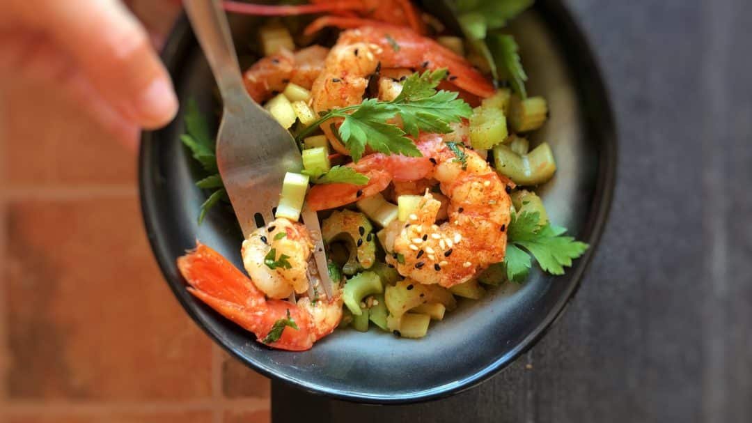 Sauteed shrimp, a simple seafood stir fry with fresh ginger and a flavorful soy sauce marinade... you will love this one!