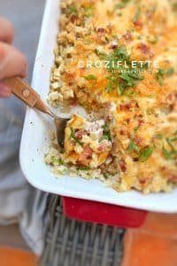 My croziflette: a French pasta bake with local crozets, bacon and reblochon cheese. One of my favorite French Alps mountain dishes!
