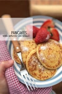 Easy Pancake Recipe with Leftover Bread My popular easy pancake recipe... made with leftover old bread! These pancakes are great for breakfast or an afternoon snack!