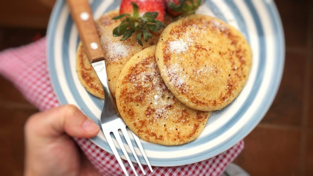 Easy Pancake Recipe with Leftover Bread My popular easy pancake recipe... made with leftover old bread! These pancakes are great for breakfast or an afternoon snack!