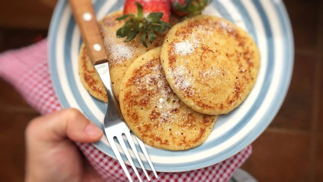 My popular easy pancake recipe... made with leftover old bread! These pancakes are great for breakfast or an afternoon snack!