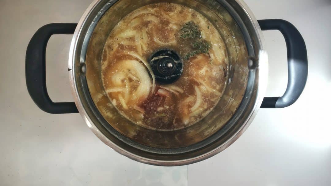 This is hands down my husband's favorite comfort food: fried bangers and creamy potato mash topped with a strong onion guinness gravy!