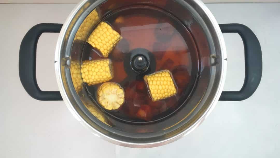 Finger lickin' good... classic shrimp boil with corn, potatoes, sausage and Old Bay seasoning of course!! Delicious summer fest...