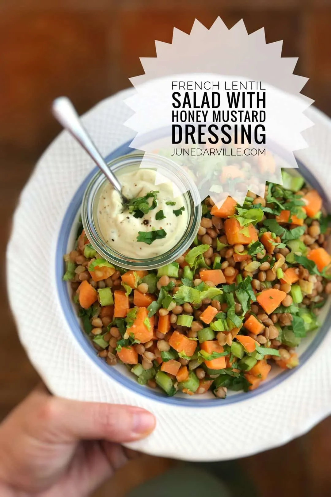 Crunchy vegetables and lentils in a creamy mustard and honey sauce, the perfect French lentil salad and a great side dish!