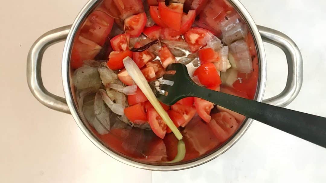 Have you heard of caldo de camaron before? It's a Mexican shrimp and tomato soup with vegetables. Sounds like a fine soup to me!