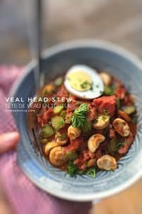 Best Belgian Veau en Tortue Veal Stew Main ingredients in this classic veal stew (veau en tortue in French): veal head, madeira wine, tomatoes, mushrooms and pickled gherkins.
