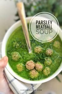 Easy Parsley Soup with Meatballs Velvety fresh parsley soup with meatballs: powerful stuff! Do you have an enormous bunch of parsley in your pantry? This is the perfect recipe!