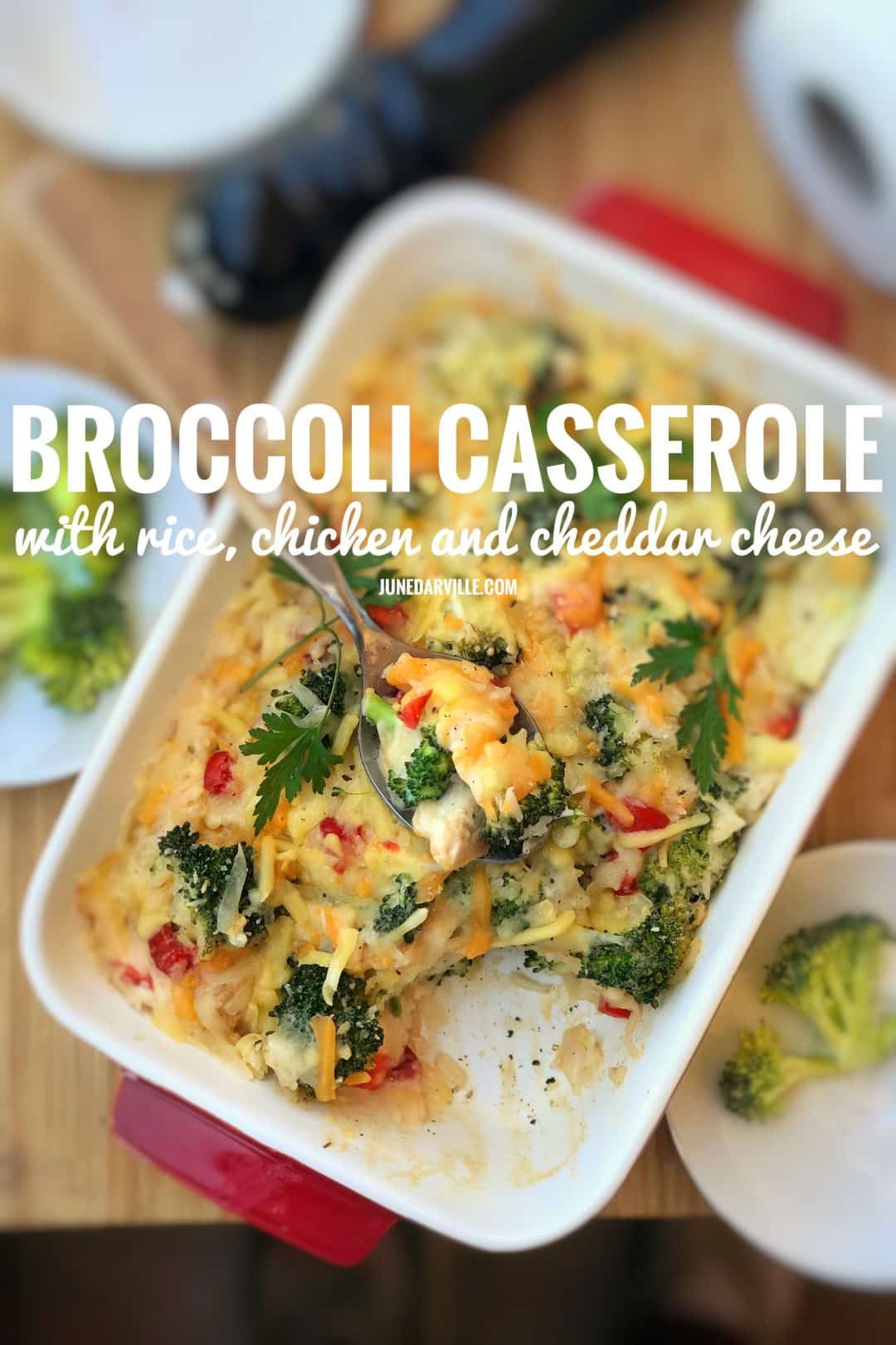 This broccoli casserole would be a great dish for my next potluck party! Hey, you can also leave out the chicken and turn it into a vegetarian oven dish.