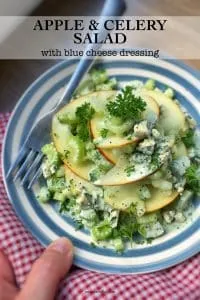 Easy Fresh Apple Celery Salad Recipe What a fancy looking apple and celery salad this one is! Look at that delicious homemade creamy blue cheese dressing drizzled on top, epic... A family favorite!