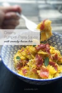 Best Pumpkin Pasta Sauce with Bacon You will love this pumpkin pasta sauce with cinnamon and crunchy crisp grilled bacon! Pumpkin just cries out for butter, sage and bacon... Don't you think so?