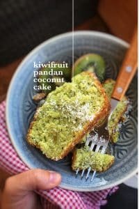 Easy Coconut & Pandan Kiwi Cake Recipe What a fluffy tea cake do we have here: this kiwi cake with pandan and grated coconut is so delicious! And highly addictive... It didn't last for 24 hours!
