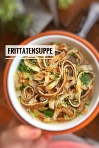 Best Frittatensuppe (Sliced Crepe Broth) This German Frittatensuppe is a salty broth soup that contains homemade hearty crepes and fresh chives... A powerful and filling soup for snowy winter days!