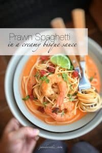 Easy Prawn Spaghetti & Bisque Sauce Creamy, creamier... creamiest! You will adore this super easy prawn spaghetti with bisque sauce. Pasta and prawns, what's not to love! Do try this pasta treat!