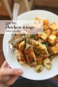 Best Garlic Chicken Wings & Fried Potatoes Are you familiar with the Spanish classic pollo al ajillo? Then you will know what these pan fried garlic chicken wings in white wine are about! Enjoy this one!