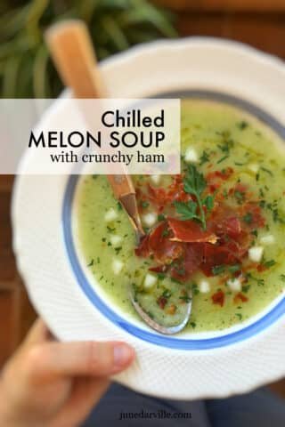 Easy Chilled Melon Soup & Cured Ham Chilled melon soup with crunchy baked ham bits: a great lunch idea to try at home! Especially now that the weather is extremely hot...
