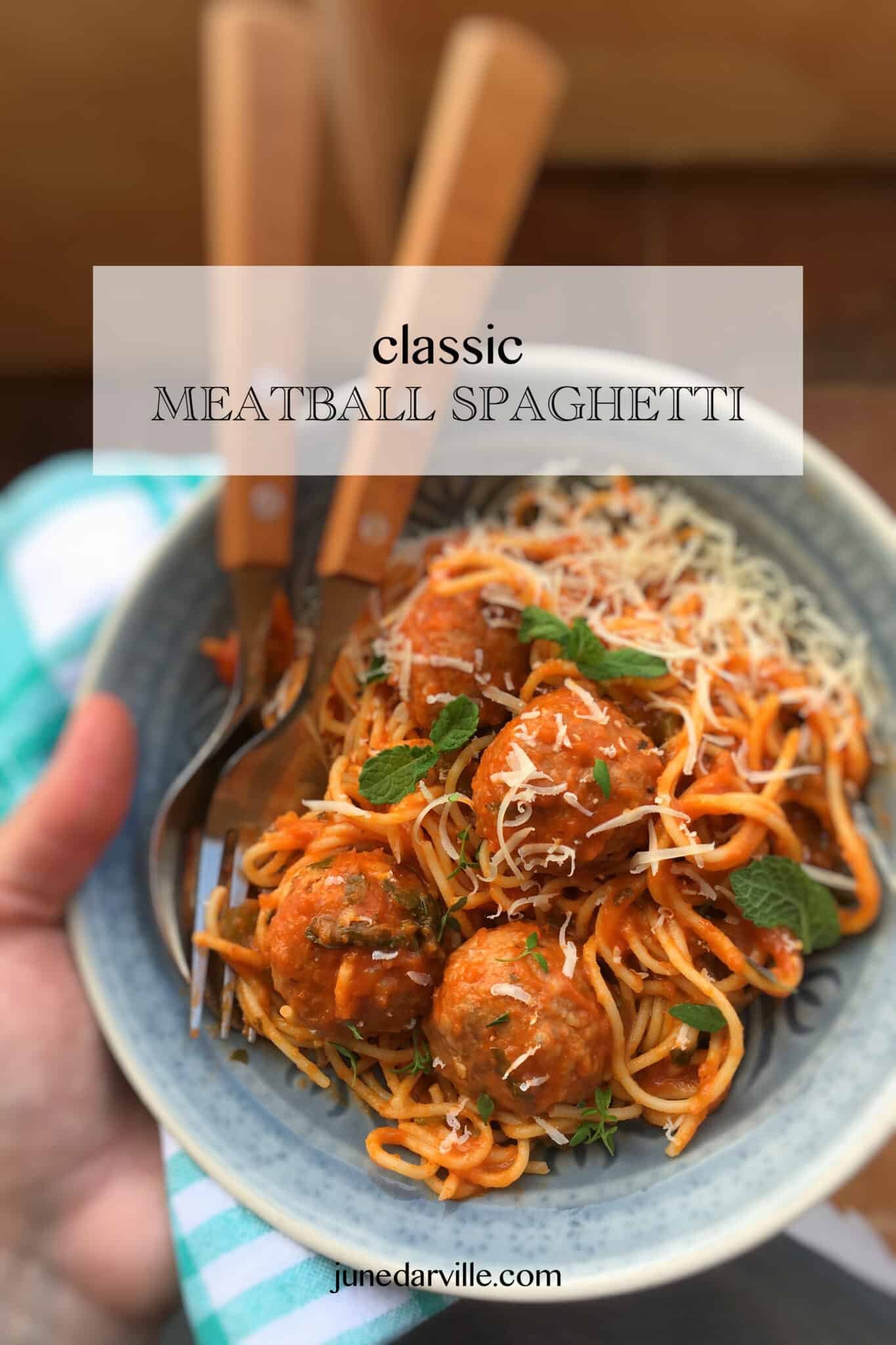 A classic among spaghetti classics I'm sure: spaghetti and meatballs! You can never go wrong with a pasta dinner like this one!