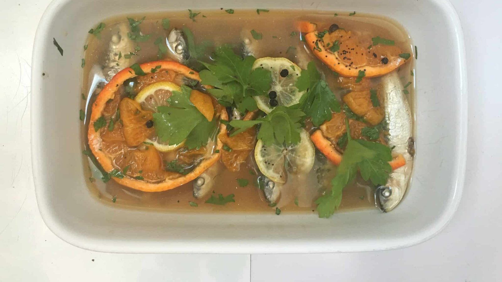 Steamed sardines in a zesty mandarin escabeche marinade... what a great summer lunch! And you can make this a couple of hours in advance!