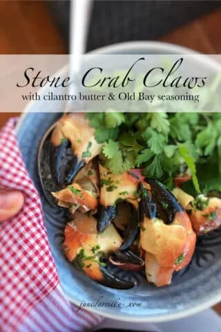 Look at these gorgeous plump stone crab claws in a buttery cilantro sauce, what a great seafood dinner! Can't get enough of this stuff...