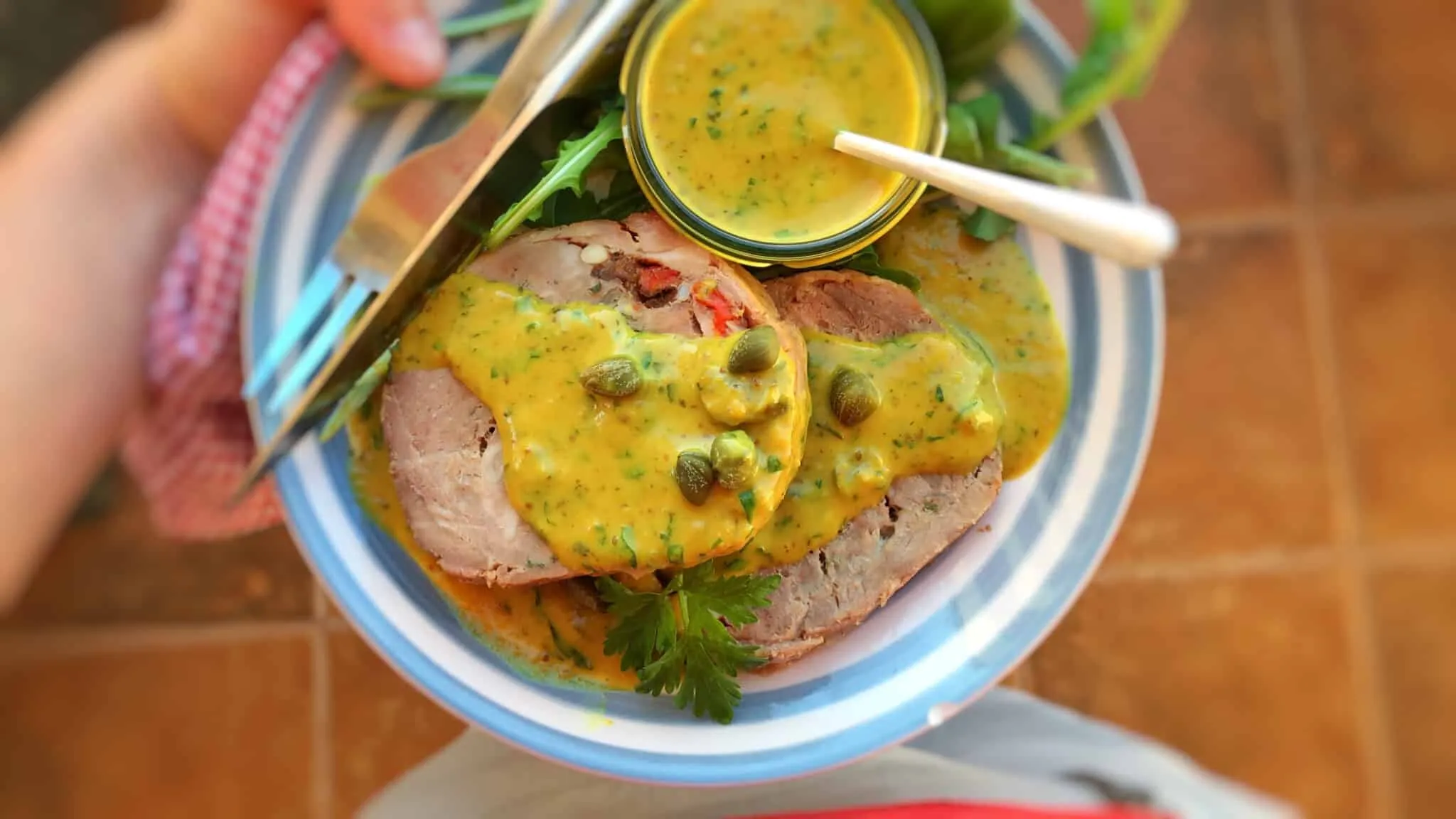 Easy Sweet Mustard Sauce for Pork Do try out my yummy sweet mustard sauce with mayo, cream and capers: the perfect companion for your next (cold) pork roast dinner!