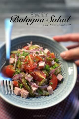 Easy Bavarian Wurstsalat (Sausage Salad) Classic Bavarian wurstsalat, a German bologna sausage salad with cherry tomatoes, vinegar, red onion and pickled gherkins!